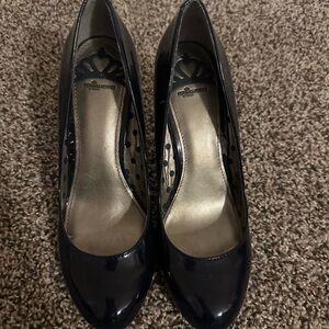 Fergalicious Navy Patent Round Toe Pumps